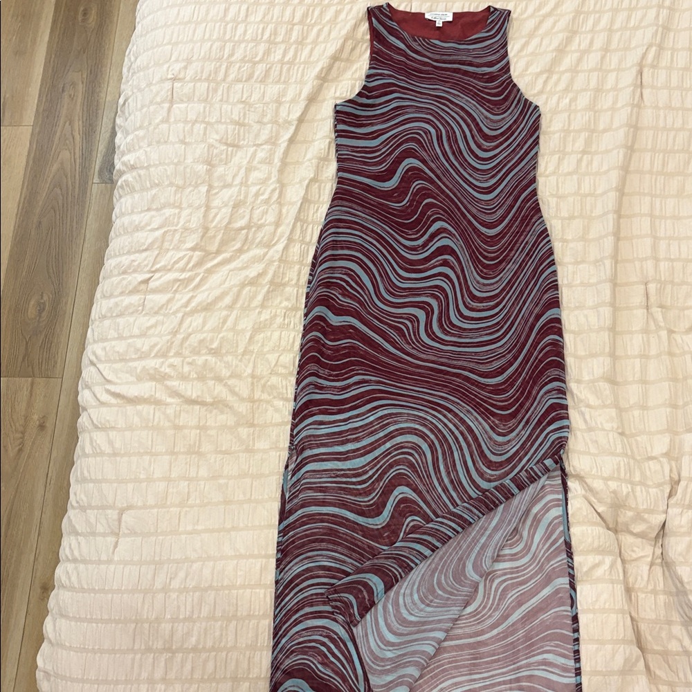 & Other Stories Maroon and Light Blue Swirl Dress